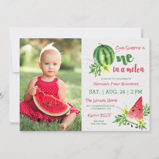 One in a Melon verjaardagsuitnodiging Kaart (Voorkant)