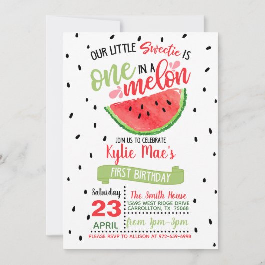 One in a Melon Verjaardagsuitnodiging - Rood Kaart (Voorkant)