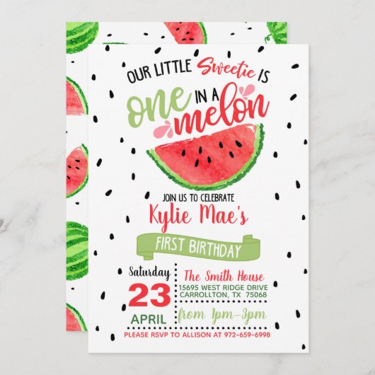 One in a Melon Verjaardagsuitnodiging - Rood Kaart (Voorkant / Achterkant)