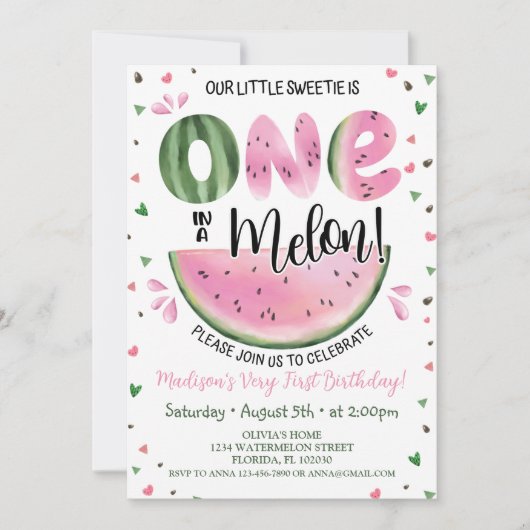 One in a Melon Verjaardagsuitnodiging Watermelon K Kaart (Voorkant)