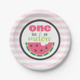 One in a Melon Watermeloen Baby Meisje 1e Verjaard Papieren Bordje