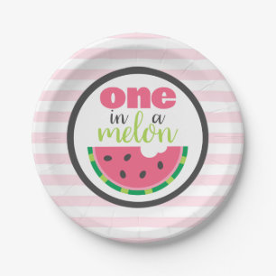 One in a Melon Watermeloen Baby Meisje 1e Verjaard Papieren Bordje