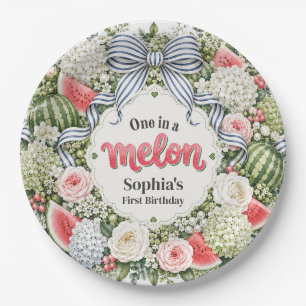 One in a Melon Watermeloen Bloemenkrans Eerste Ver Papieren Bordje