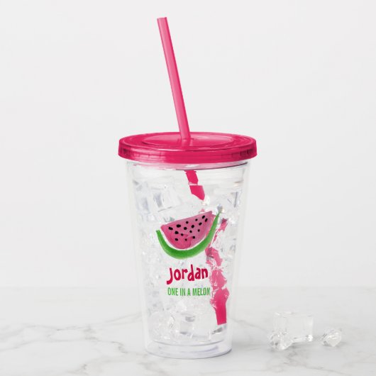 One In A Melon Watermeloen Gepersonaliseerde Naam  Acryl Drinkbeker (Voorkant ijs)