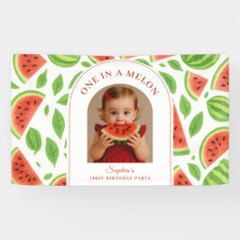 One In A Melon Watermeloen Verjaardag Met Eigen Fo Spandoek