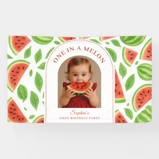 One In A Melon Watermeloen Verjaardag Met Eigen Fo Spandoek (Horizontaal)