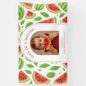 One In A Melon Watermeloen Verjaardag Met Eigen Fo Spandoek (Verticaal)