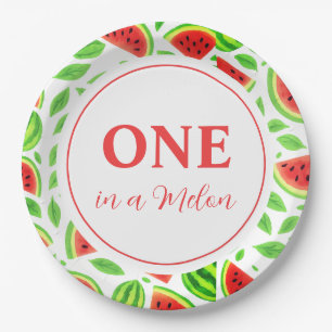 One In A Melon Watermeloen Verjaardagsfeestje Papieren Bordje