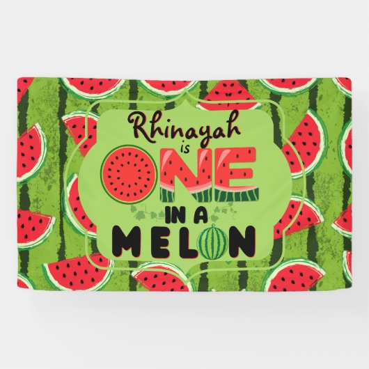 ONE in a Melon Watermelon 1e Verjaardag Spandoek (Horizontaal)