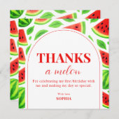One In A Melon Watermelon 1st Birthday  Bedankkaart (Voorkant / Achterkant)