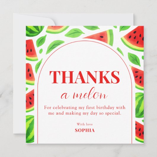 One In A Melon Watermelon 1st Birthday  Bedankkaart (Voorkant)