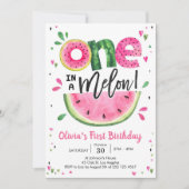 One In A Melon Watermelon 1st Birthday Invitation Kaart (Voorkant)