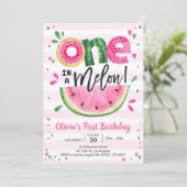 One In A Melon Watermelon 1st Birthday Invitation Kaart (Staand voorkant)