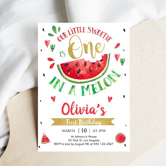 One In A Melon Watermelon 1st Birthday Invitation Kaart