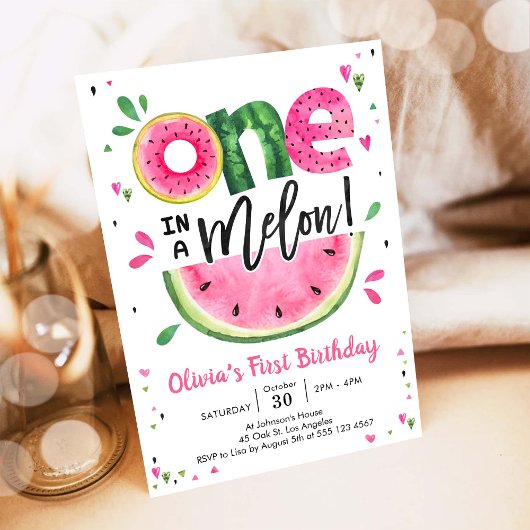 One In A Melon Watermelon 1st Birthday Invitation Kaart