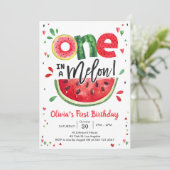 One In A Melon Watermelon 1st Birthday Invitation Kaart (Staand voorkant)