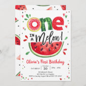 One In A Melon Watermelon 1st Birthday Invitation Kaart (Voorkant / Achterkant)
