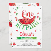 One In A Melon Watermelon 1st Birthday Invitation Kaart (Voorkant / Achterkant)