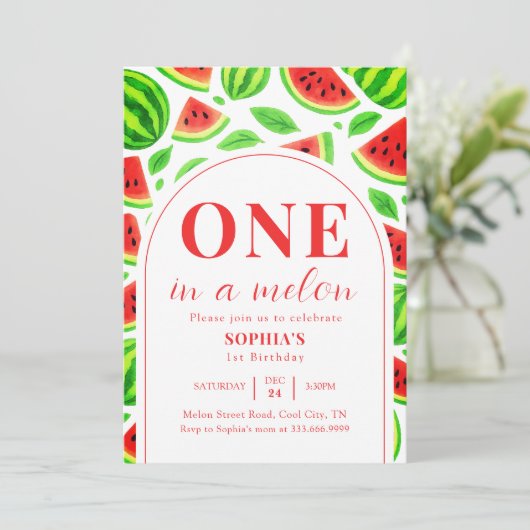 One In A Melon Watermelon 1st Birthday  Kaart (Staand voorkant)