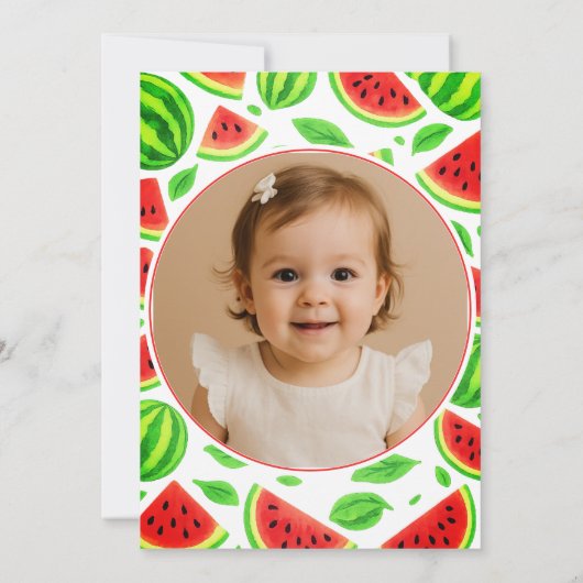 One In A Melon Watermelon 1st Birthday Photo Kaart (Achterkant)