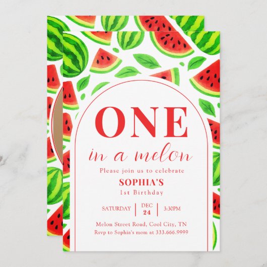 One In A Melon Watermelon 1st Birthday Photo Kaart (Voorkant / Achterkant)