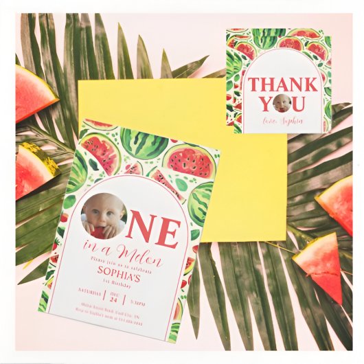 One In A Melon Watermelon Baby Foto 1e verjaardag Kaart
