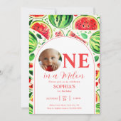 One In A Melon Watermelon Baby Foto 1e verjaardag Kaart (Voorkant)