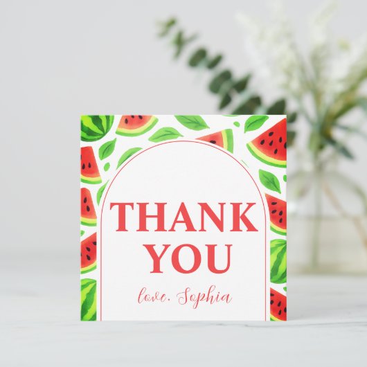 One In A Melon Watermelon Birthday Party Bedankkaart (Staand voorkant)