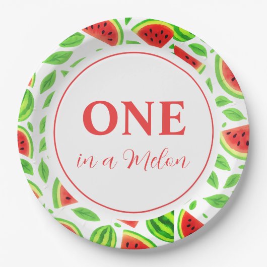 One In A Melon Watermelon Birthday Party Papieren Bordje (Voorkant)