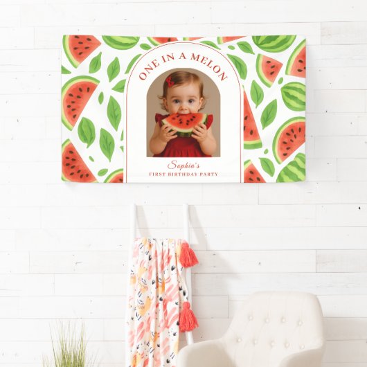 One In A Melon Watermelon Custom Photo Birthday Spandoek (Insitu)