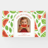 One In A Melon Watermelon Custom Photo Birthday Spandoek (Horizontaal)
