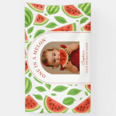 One In A Melon Watermelon Custom Photo Birthday Spandoek (Verticaal)