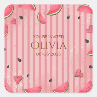 One in a Melon Watermelon First Birthday Invitatio Vierkante Sticker