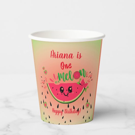 One In A Melon Watermelon Meisje's Eerste Verjaard Papieren Bekers (Voorkant)