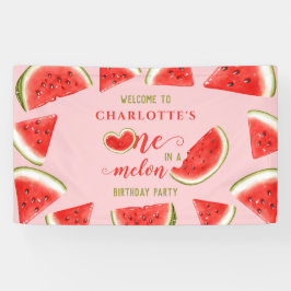 One In A Melon Watermelon Roze Verjaardag Welkom Spandoek