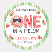 One in a melon watermelon summer 1st Birthday Ronde Sticker (Voorkant)