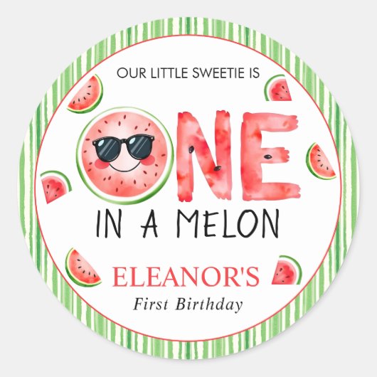 One in a melon watermelon summer 1st Birthday Ronde Sticker (Voorkant)