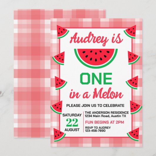 One In A Melon Watermelon Verjaardag Kaart (Voorkant / Achterkant)