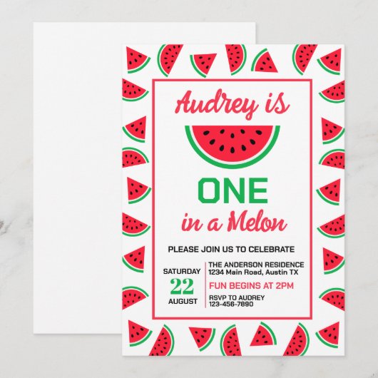 One In A Melon Watermelon Verjaardag Kaart (Voorkant / Achterkant)