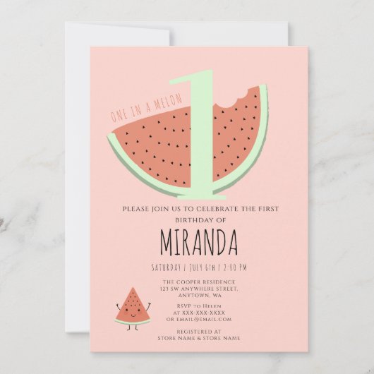 ONE IN A MELON Watermelon Verjaardagsfeest Kaart (Voorkant)