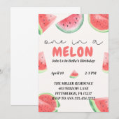 One in a Melon Watermelon Verjaardagsuitnodiging Kaart (Voorkant / Achterkant)