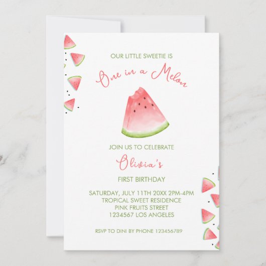 One in a Melon Watermelon Verjaardagsuitnodiging Kaart (Voorkant)