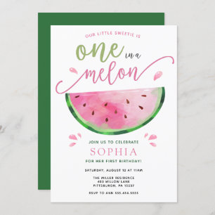 One in a Melon Watermelon Verjaardagsuitnodiging Kaart