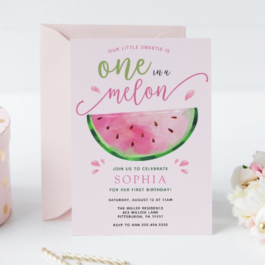 One in a Melon Watermelon Verjaardagsuitnodiging Kaart