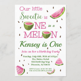 One in a Melon Watermelon Verjaardagsuitnodiging Kaart