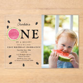 One in a Melon Watermelon Zomerfoto Verjaardag Acryl Uitnodigingen (Voorkant)