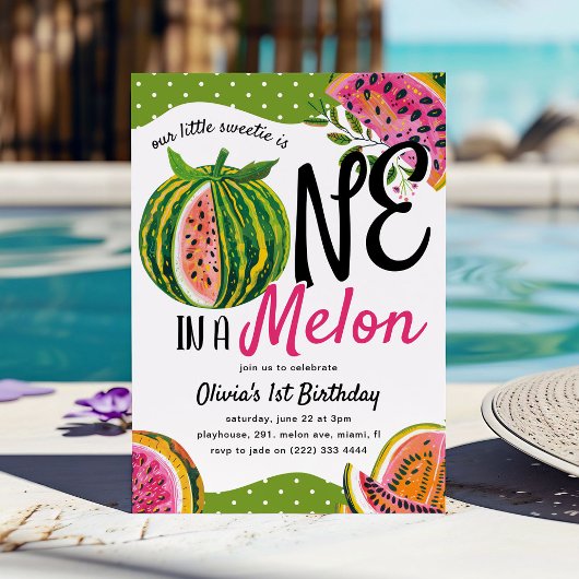 One in a Melon' Whimsical 1st Birthday Kaart