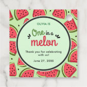 One in a Melon Zomer 1e Verjaardag Bedankt Bedankjes Labels (Achterkant)