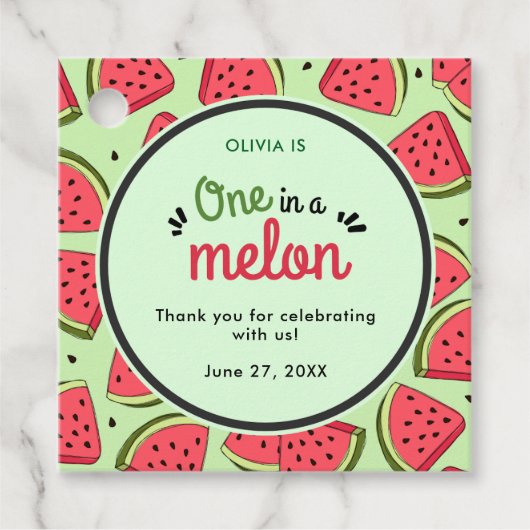 One in a Melon Zomer 1e Verjaardag Bedankt Bedankjes Labels (Voorkant)