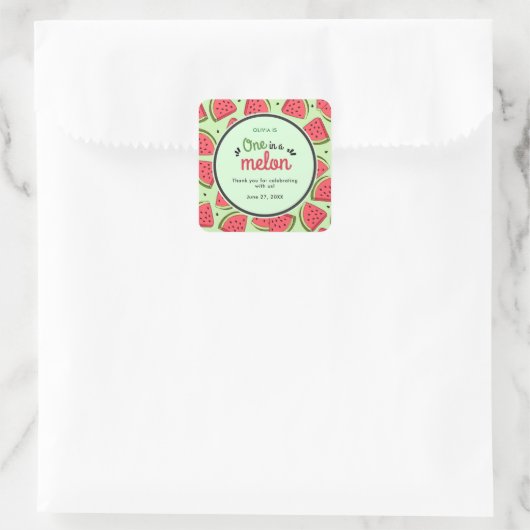 One in a Melon Zomer 1e Verjaardag Bedankt Vierkante Sticker (Tas)